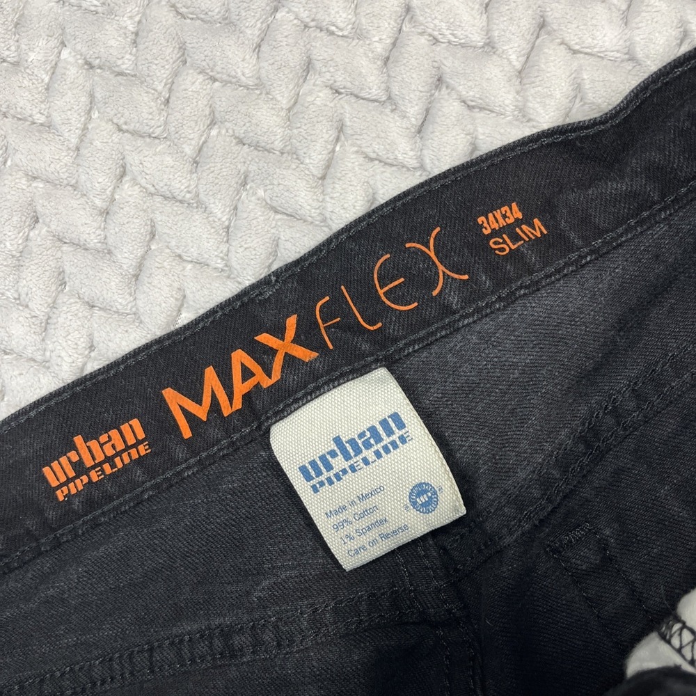 Urban Pipeline Max Flex Jeans Mens 34x34 Black Cotton Denim Straight Slim Fit - Picture 3 of 10